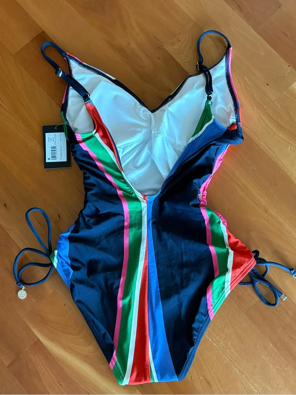 Kate Spade Plunge Neck One Piece Swimsuit Striped Side Tie XS NWT
